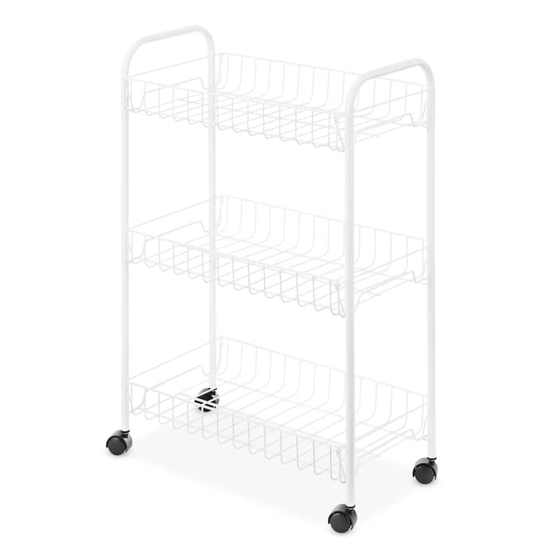 Whitmor 3-Tier Slim Wire Rolling Cart - White