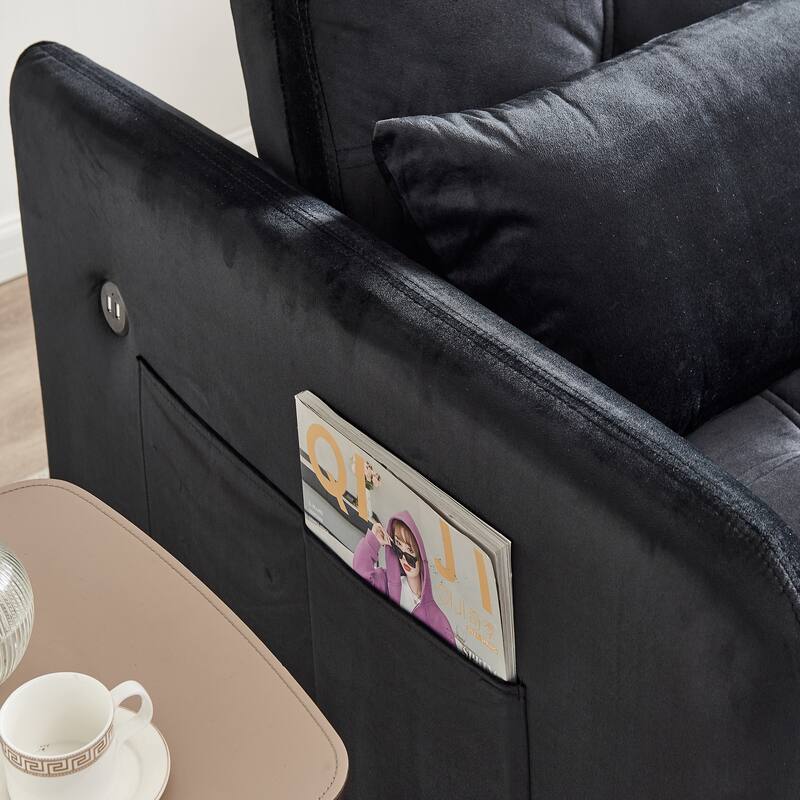 Velvet Sofa Bed with Two Pillows and Comfortable Support