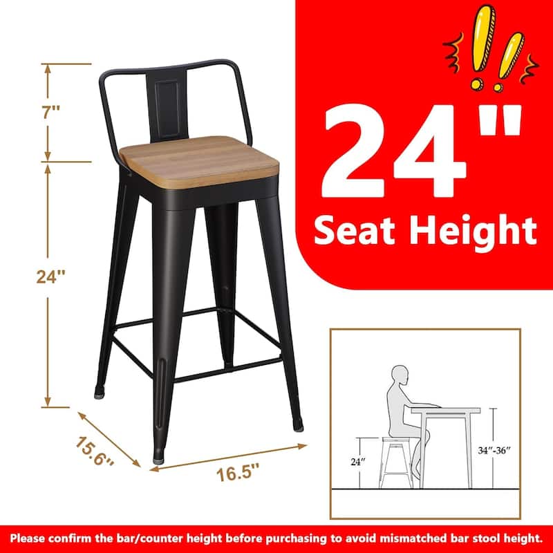 Counter Stools with Metal Frame Counter Height Bar stools with Low Back 24" Kitchen Bar Furniture Stools with Wooden Seat