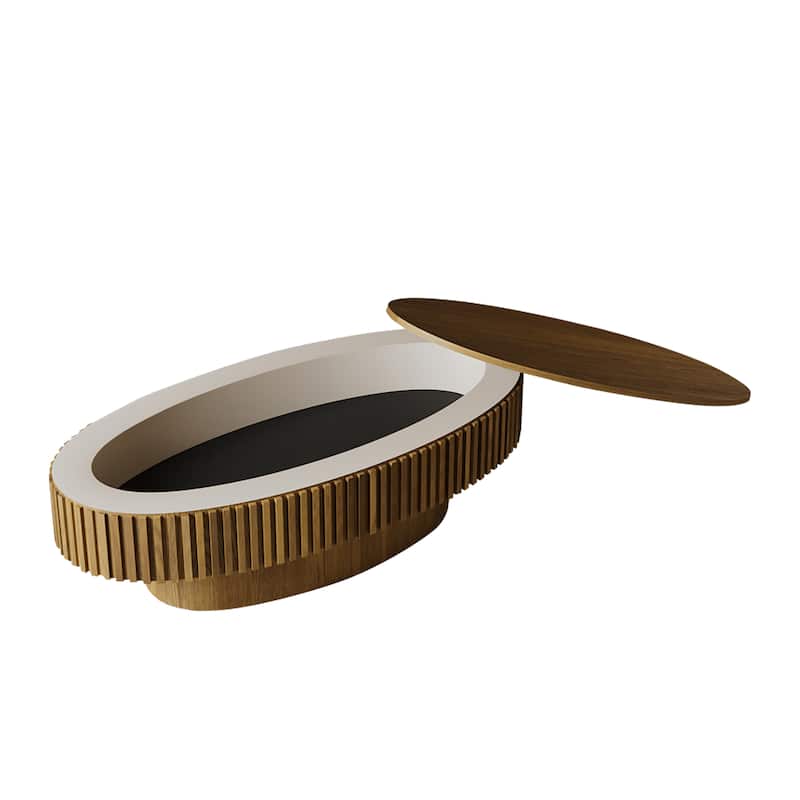 47" Oval Storage Coffee Table with Flip-Top, Modern Accent Tea Table
