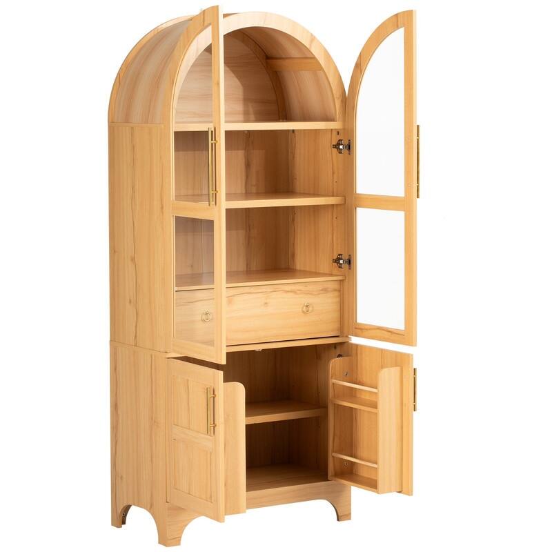 71" Tall Arched Kitchen Pantry Cabinet with Adjustable Shelves and Hidden Drawer for Stylish Storage Solutions