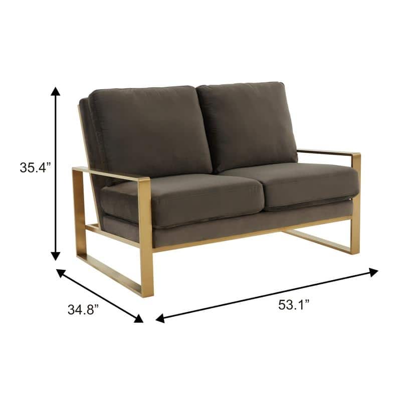 Jefferson Modern Two-Seater Velvet Loveseat with Brushed Gold Stainless Steel Base, Removable Cushions for Living Room or Lounge