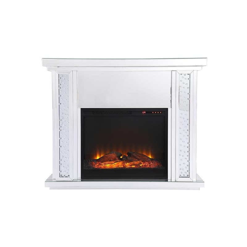 Crystal Mirrored 47.5-inch Fireplace Mantle - N/A - Wood Log Insert