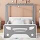 preview thumbnail 2 of 5, Grey Twin Size Pine Wood Car-shaped Bed with Roof, wheels, door Design, Montessori Inspired Bedroom