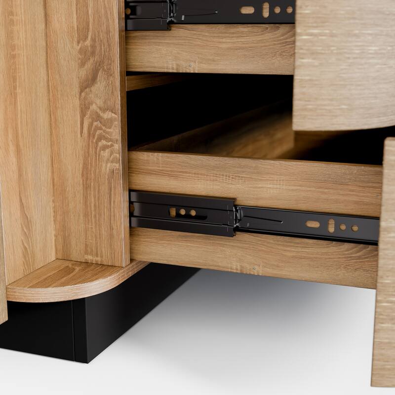 Oak 8-Drawer Dresser Buffet for Bedroom Wide Chest of Drawers with Anti-Tip Safety, Waterproof Top