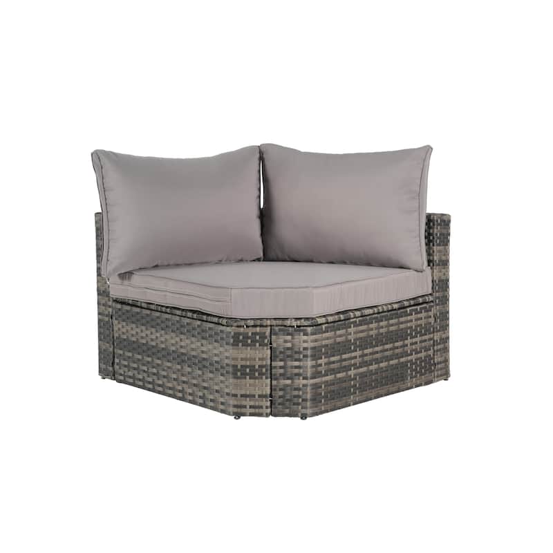 8-Piece Outdoor Wicker Sectional Sofa Set with Curved Seating, Ottomans & Tempered Glass Table and Washable Cushions