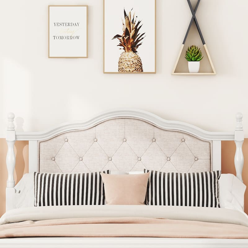 Queen Size Bed Frame Low-Profile Platform Bed with Button Tufted Upholstered Headboard, Panel Footboard, No Box Spring Needed