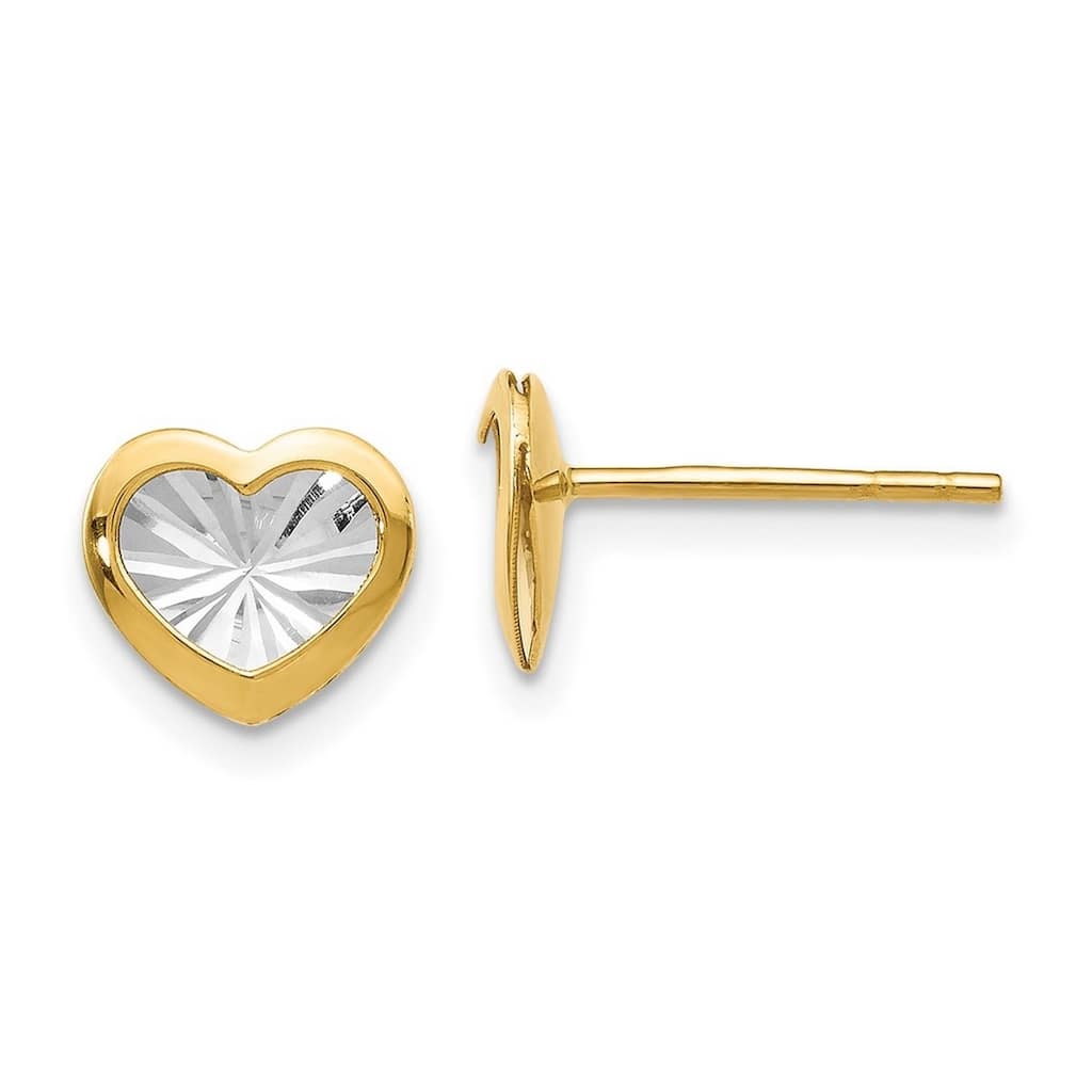 Curata 14k Two-tone Gold 8mm Diamond-cut Heart Post Earrings