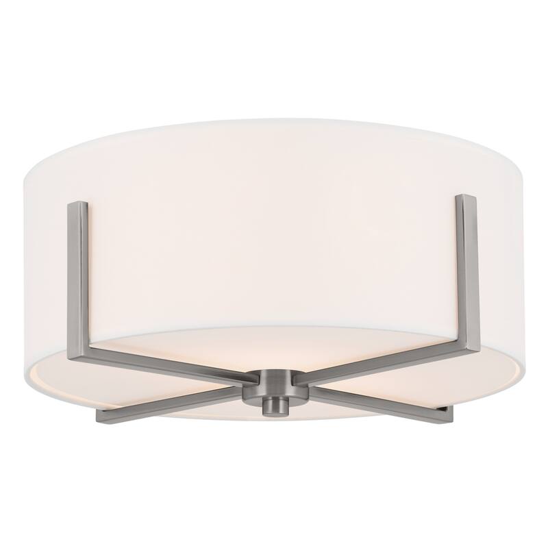 Kichler Lighting Malen 15.5 in. 2-Light Classic Pewter Flush Mount Light with White Fabric Shade