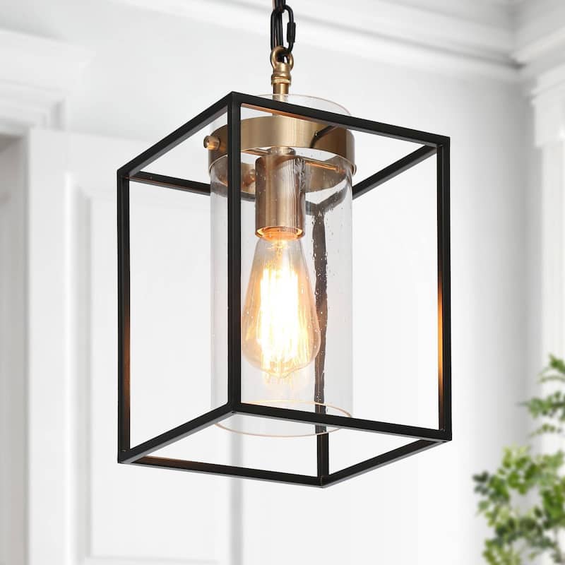 Modern Farmhouse 1-Light Lantern Pendant Lights Black Kitchen Island Lights LED Dimmable Compatible - 7.5" W x 13.2" H