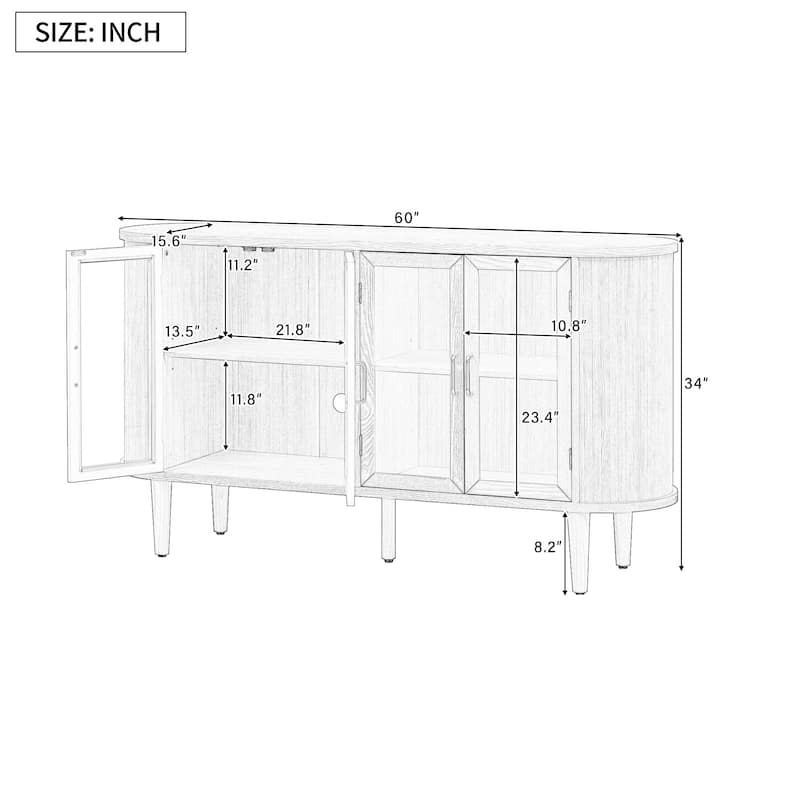 Farmhouse Wood Sideboard Buffet Cabinet with Glass Doors and Adjustable Shelves for Kitchen or Dining