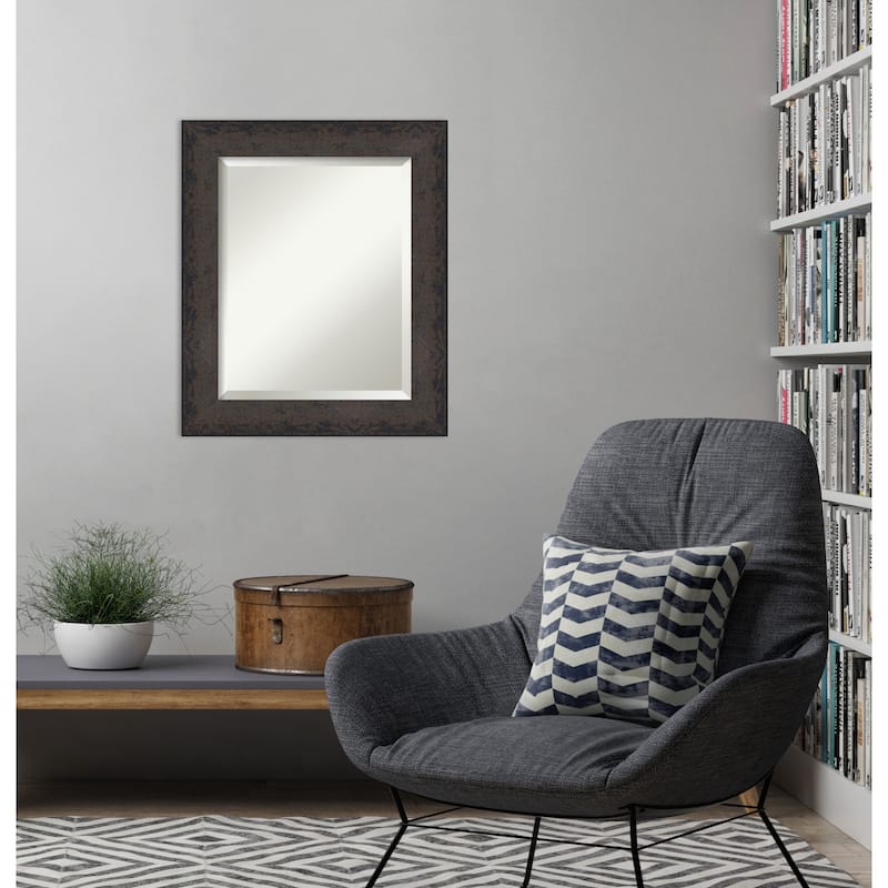 Dappled Beveled Wood Framed Wall Mirror