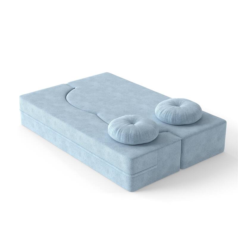 Modern Floor Sofa with 2 Pillows,Convertible Sleeper Sofa Bed