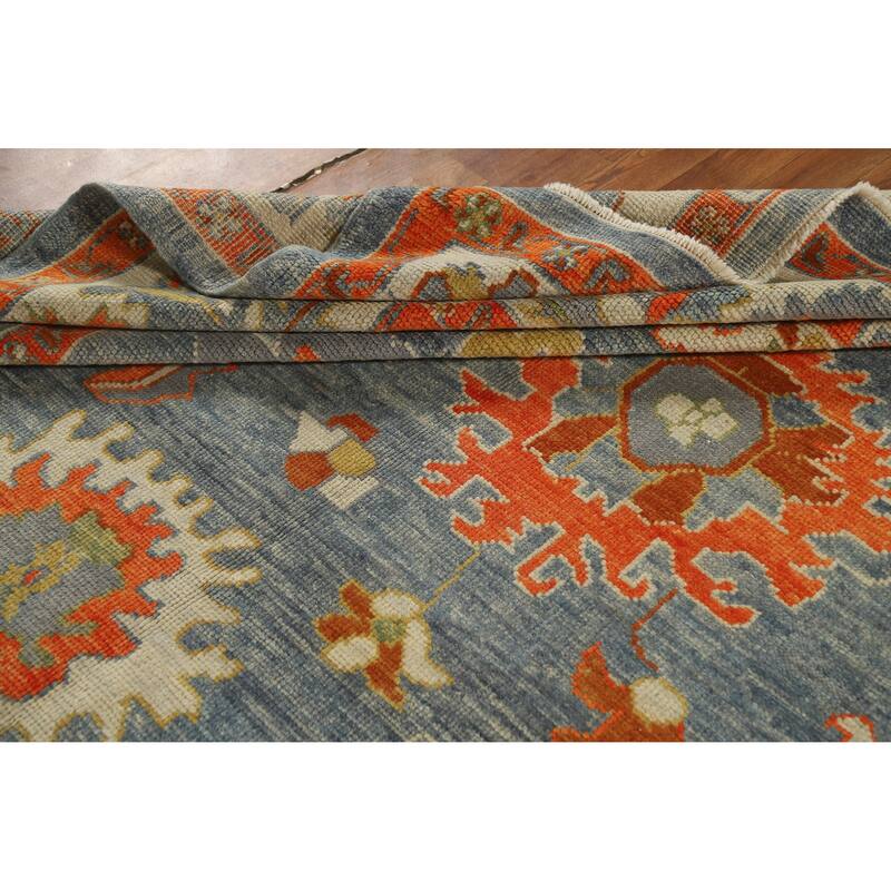 Hand Knotted Oriental 100% Wool Carpet Transitional All-Over Navy Blue & Blues Oushak Area Rug - 10' 6'' X 7' 11''
