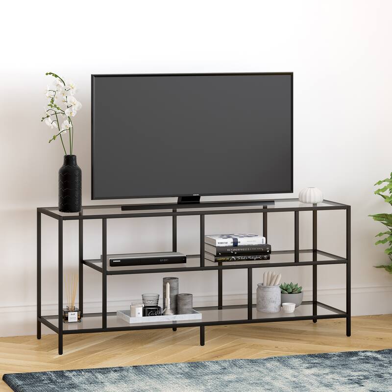 Winthrop TV Console - 55" Blackened Bronze with Glass Shelves