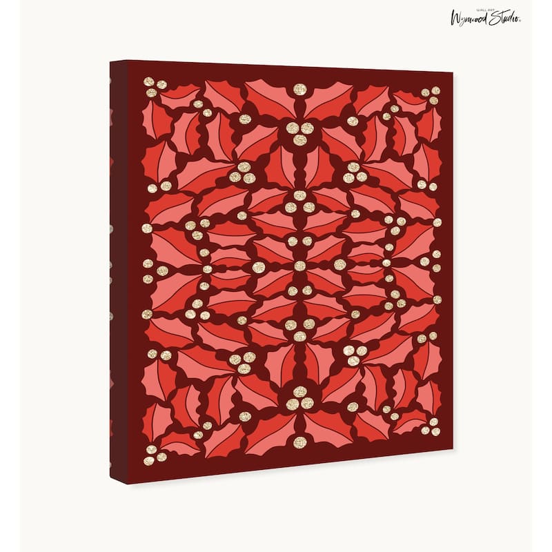 Wynwood Studio Canvas Holiday and Seasonal Made with Leaves and Glitter Red Glam Wall Art Canvas Print
