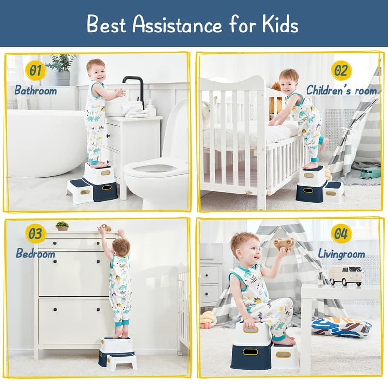 Toddler Step Stool for Bathroom Sink, 2 Step Stool for Kids Toilet Potty Training - 15"D x 13"W x 10"H
