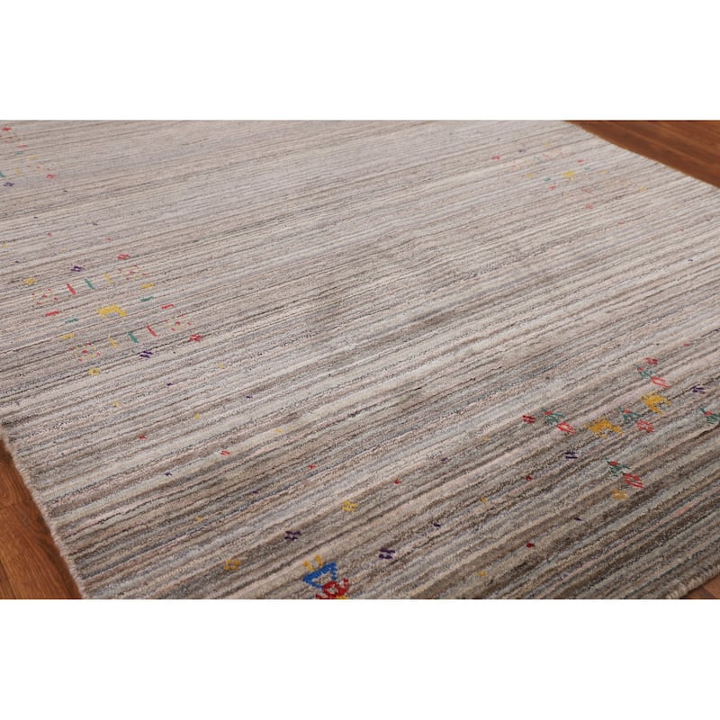 Earth Tone Gabbeh Oriental Area Rug Handmade Wool Carpet - 4'11" X 7'11"