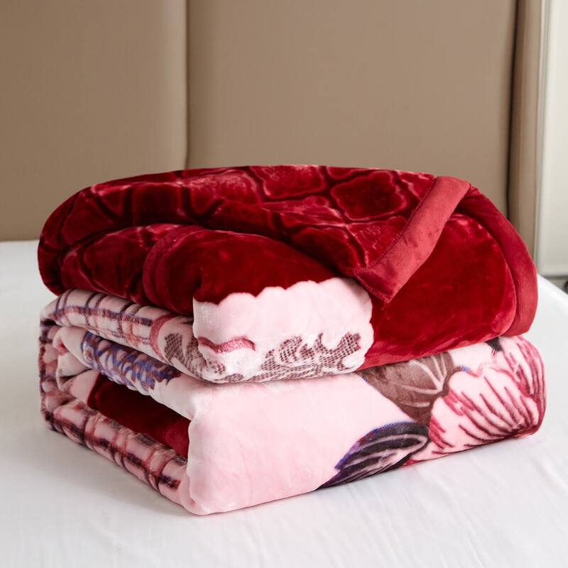 Reversible 10.5 Pounds Plush Fleece Blankets, 2 PLY A&B Design 87" x 95" Bed Blankets for Winter