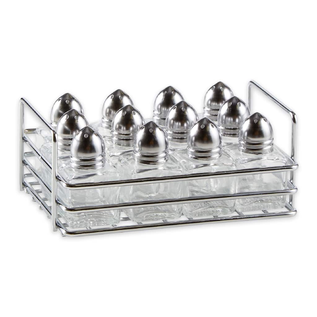 Mini Glass S and P Shakers with Rack (Set of 12)