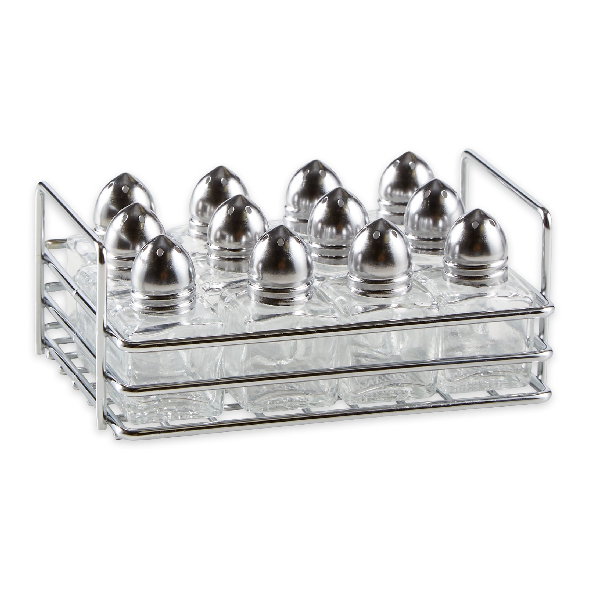 Mini Glass S and P Shakers with Rack (Set of 12)