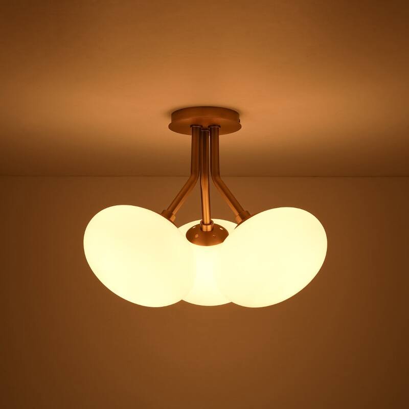 Mid-Century 3-Light Opal Glass Globe Semi Flush Ceiling Light