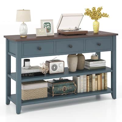 Gymax 50'' Farmhouse Entryway Table w/3 Storage Drawers and 2 Open