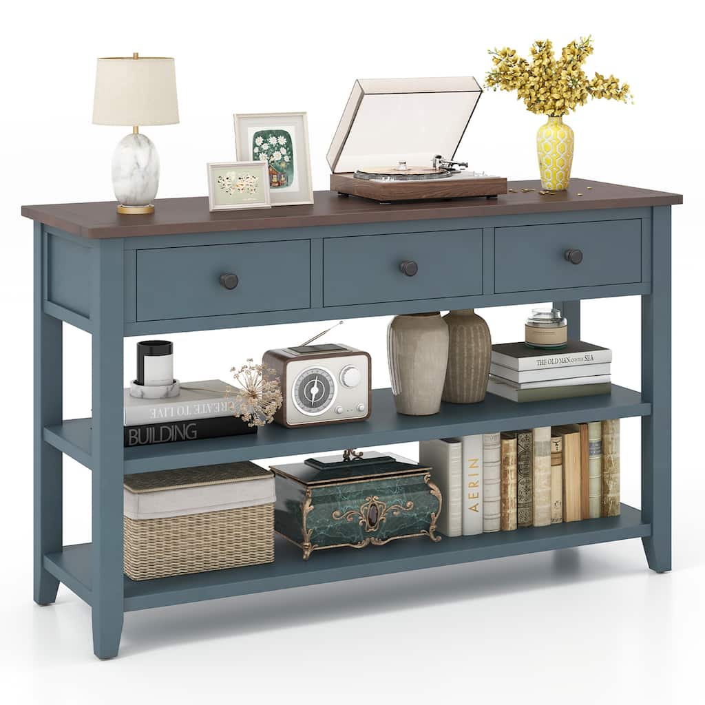 Gymax 50'' Farmhouse Entryway Table w/3 Storage Drawers and 2 Open