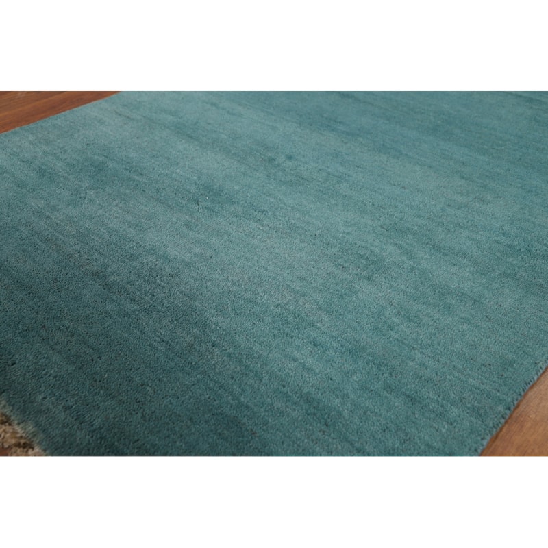 Modern Gabbeh Oriental Rug Solid Handmade Wool Carpet - 3'4"x 4'9"