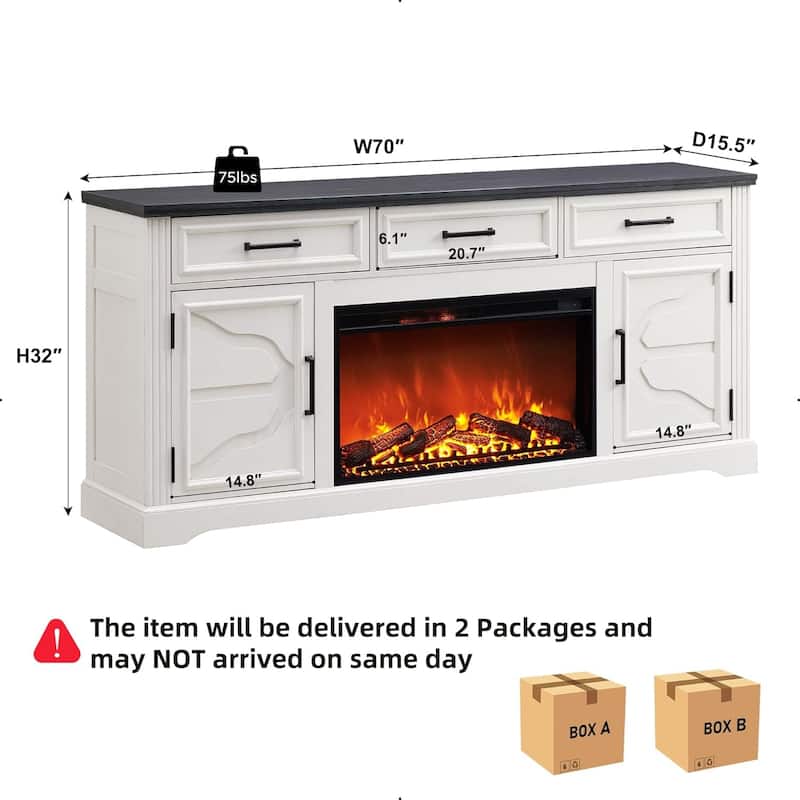 Farmhouse Fireplace TV Stand for Up to 80" TV, Entertainment Center