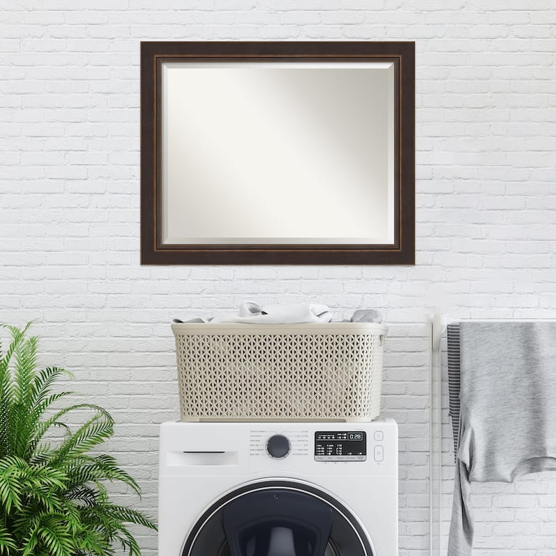 Beveled Wood Bathroom Wall Mirror - Lara Bronze Frame - Lara Bronze