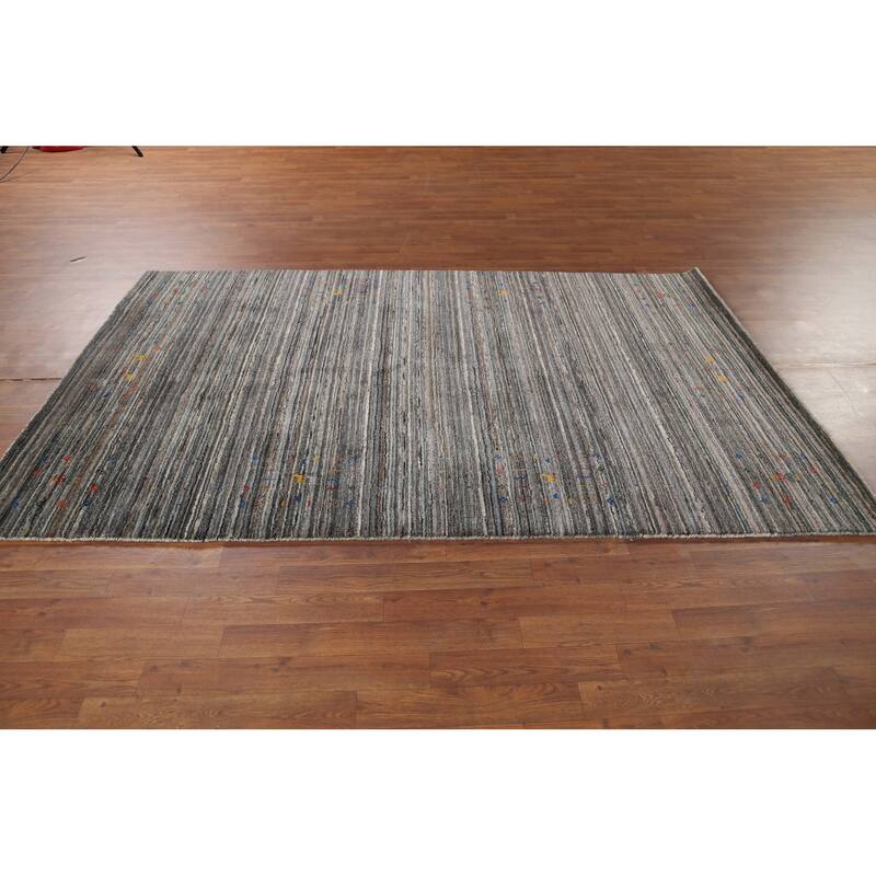Striped Tribal Gabbeh Oriental Area Rug Hand-Knotted Wool Carpet - 5'1"x 8'0"