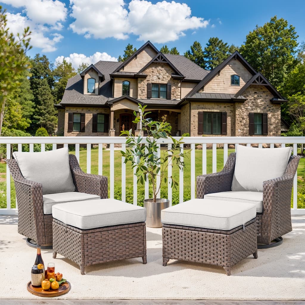 Outdoor Swivel Patio Chairs Ottoman Set - Brown
