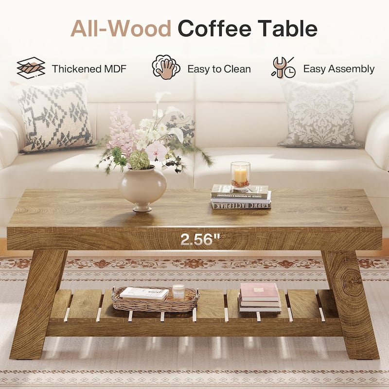 47.24" Rectangular Coffee Table, Farmhouse Wood Center Tables for Living Room
