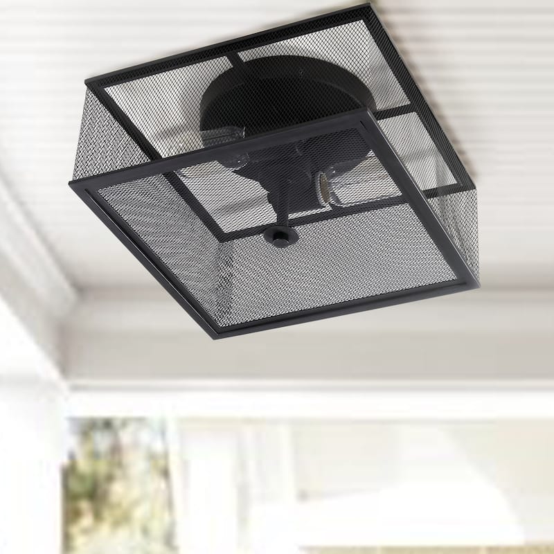 SAFAVIEH Lighting Ortansa 2-Light Black Flush Mount - 11.875" x 11.875" x 6.5" - 12Wx12Dx7H