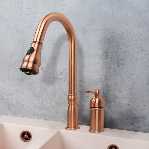 Copper Kitchen Faucet with in-Deck Handle, Single Level Handle and Pull Down Sprayer