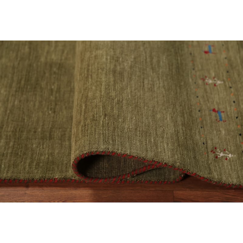 Green Gabbeh Oriental Runner Rug Hand-Knotted Wool Carpet - 2'8" x 10'1"