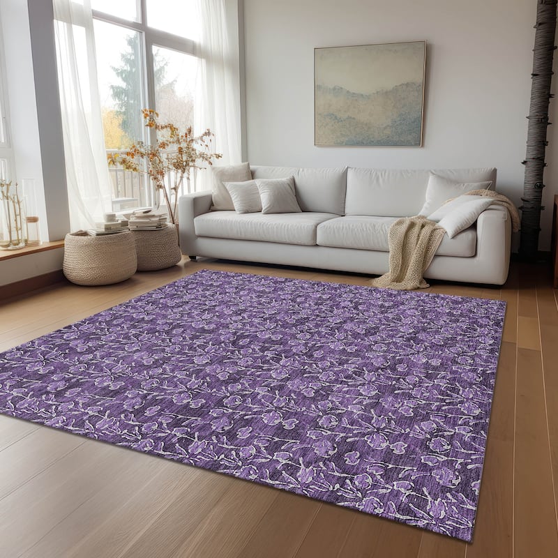 Machine Washable Indoor/ Outdoor Chantille Modern Floral Impressions Rug