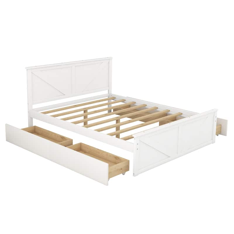 Wooden Platform Bed with Four Storage Drawers and Support Legs