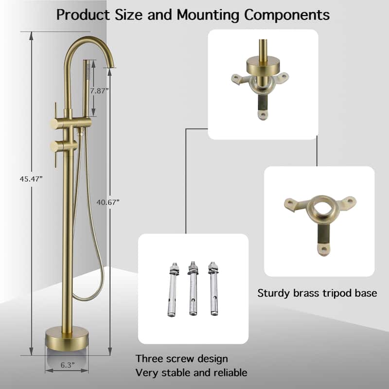 46"H Double Handle Floor Mounted Freestanding Tub Filler with Handheld Shower