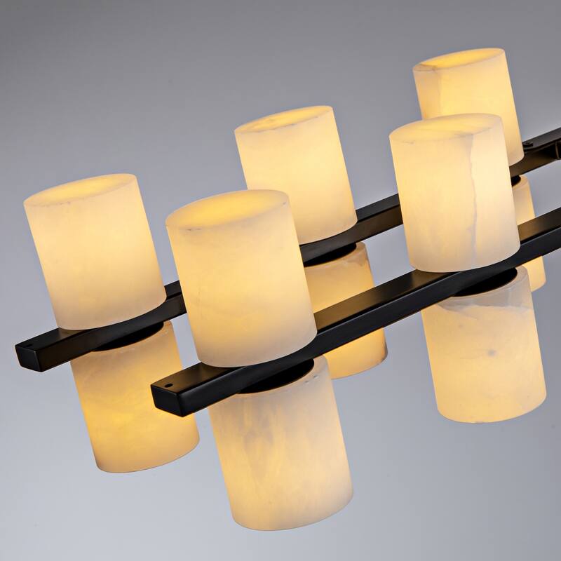 Modern Alabaster Glass Chandelier, Round or Linear Pendant Light with Up & Down Shades, D600-L1370, Copper or Black Finish