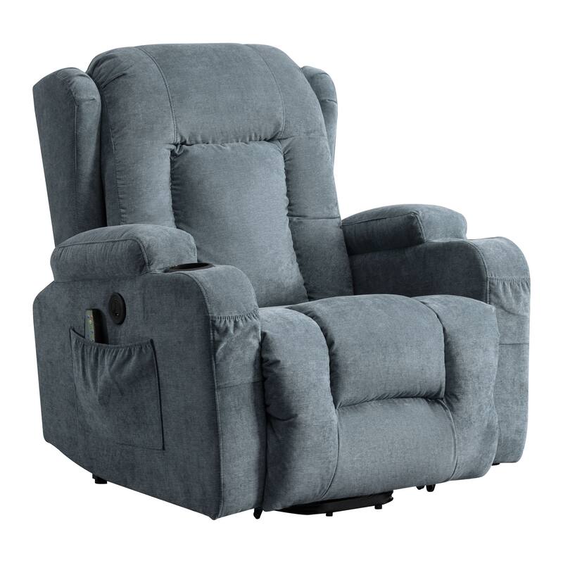 Brown Power Lift Recliner with Heat, Massage, USB Port, Side Pocket Storage, and Adjustable Recline for the Elderly