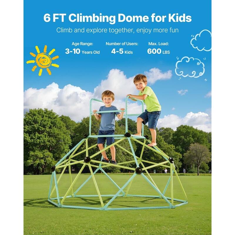 6FT Playground Geometric Dome Climbing for Kids with Rust Resistant Steel for Indoor or Outdoor Fun - 72 x 72 x 52.6 in