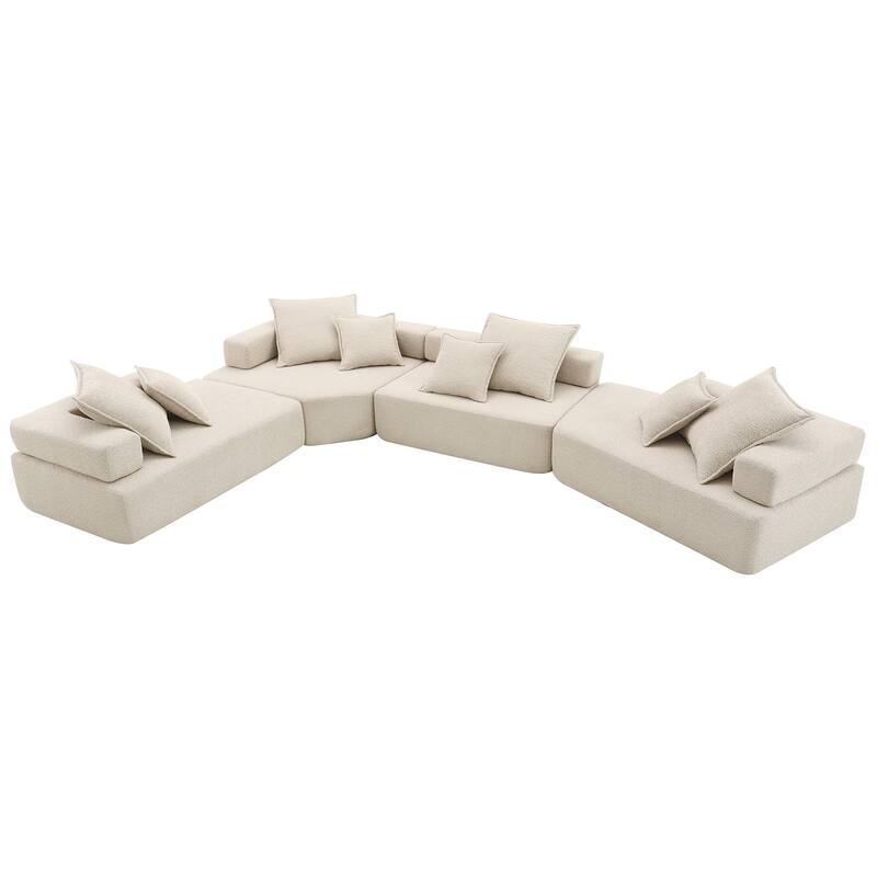 156" Boucle U-Shaped Modular Sectional Sofa with Free Combination Design and 8 Pillows