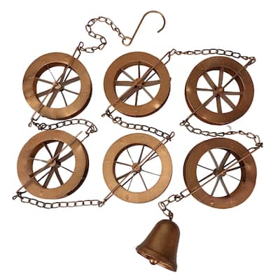 78-Inch Metal Rain Chain - 6 Water Wheels & Weighted Bell, Bronze - 4 X 78 X 1 inches