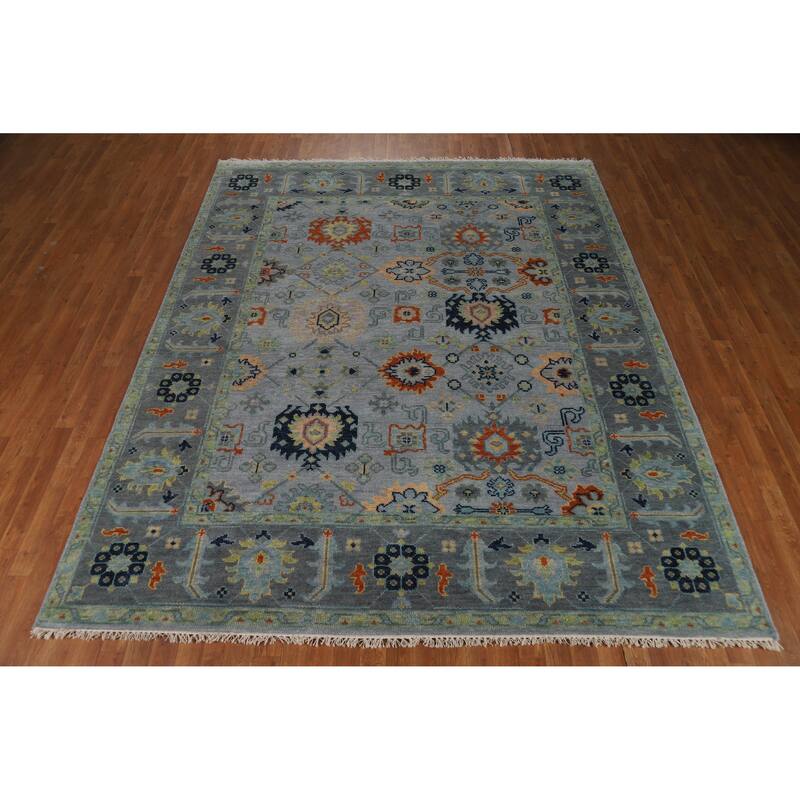 All-Over Gray Oushak Indian Area Rug Handmade Wool Carpet - 8'0" x 9'9"