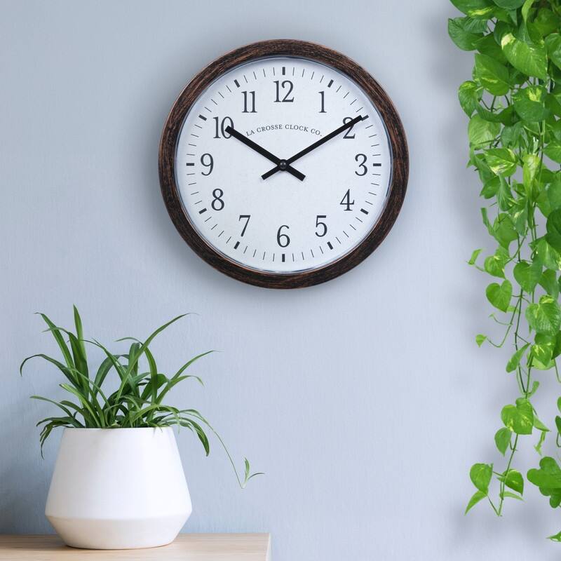 La Crosse 404-3825HC 9.80" Bronze Quartz Wall Clock with Hidden shelf