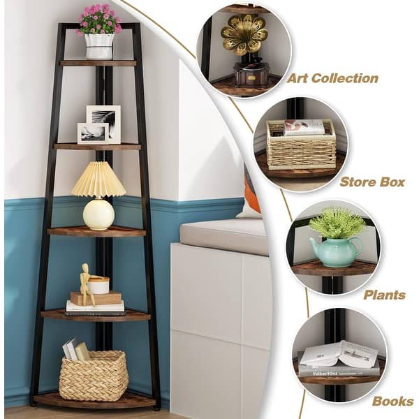 5-Tier Corner Shelf, 70 Inch Tall - Heavy Duty Bookshelf & Plant Stand For Small Spaces