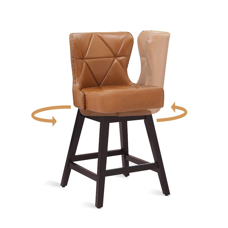 26 in. Mid-Century Modern Swivel Bar Stools Faux Leather and Linen Counter Stools with Wood Frame（Set of 3） - 20"W x 20"D x 39"H