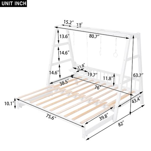 White Twin/King Pine Wood Daybed with Swing and Ring Handles ...